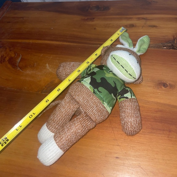 Dan Dee Camo Sock Monkey Rabbit Doll Brown 12" Ears Shark Green Shirt Easter - Picture 9 of 10